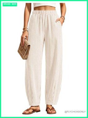 Women Summer Barrel Harem Pants Baggy Tapered Leg Trousers with Pockets